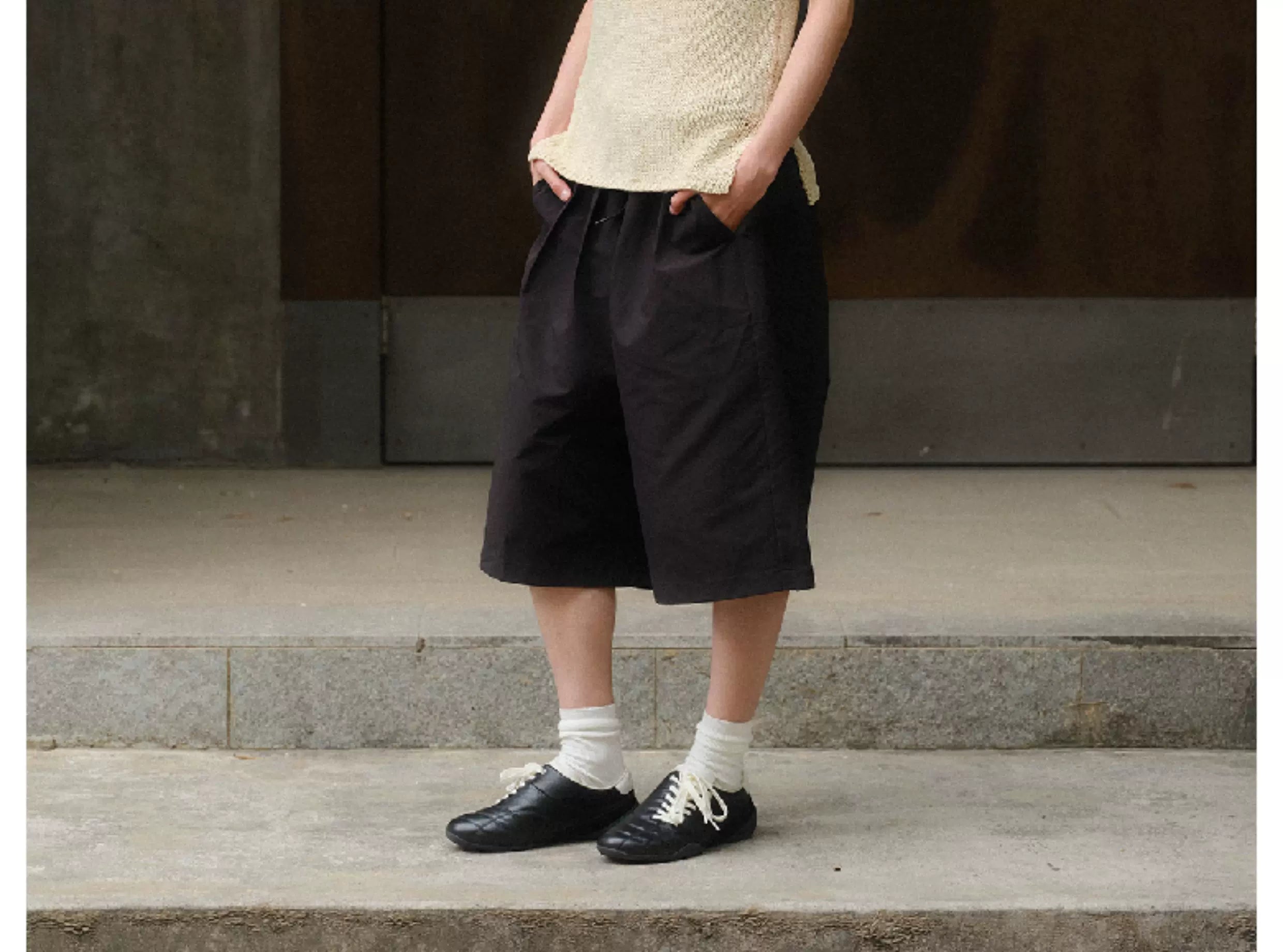 Solid Pleated Drawstring Casual Shorts