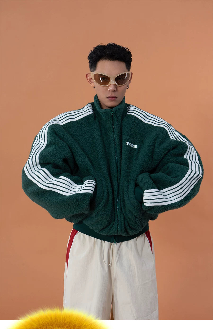 Men's Red Green Faux Shearling Jacket