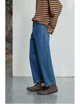 Vintage Washed Distressed Straight Cropped Jeans