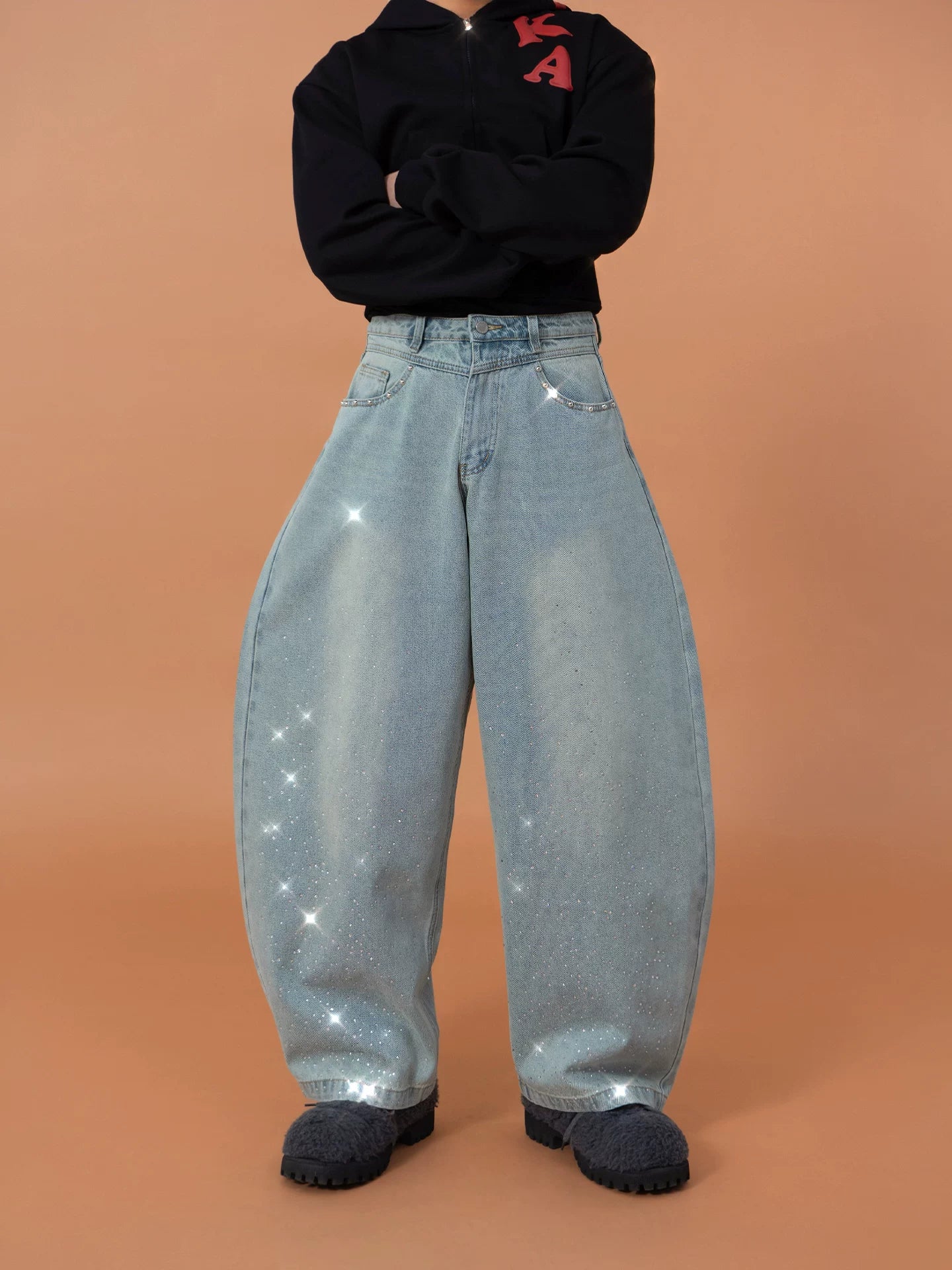 Men's Vintage Blue Riveted Sequin Jeans