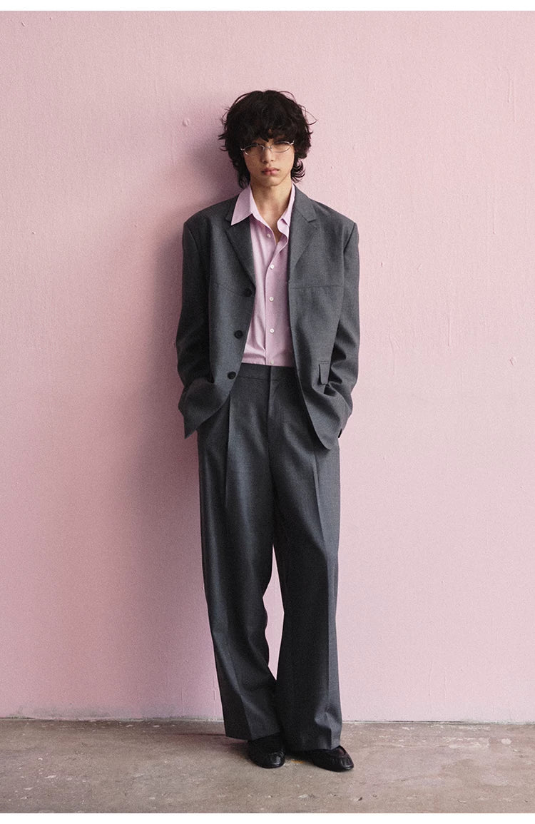 Merino Wool Casual Pleated Straight Pants