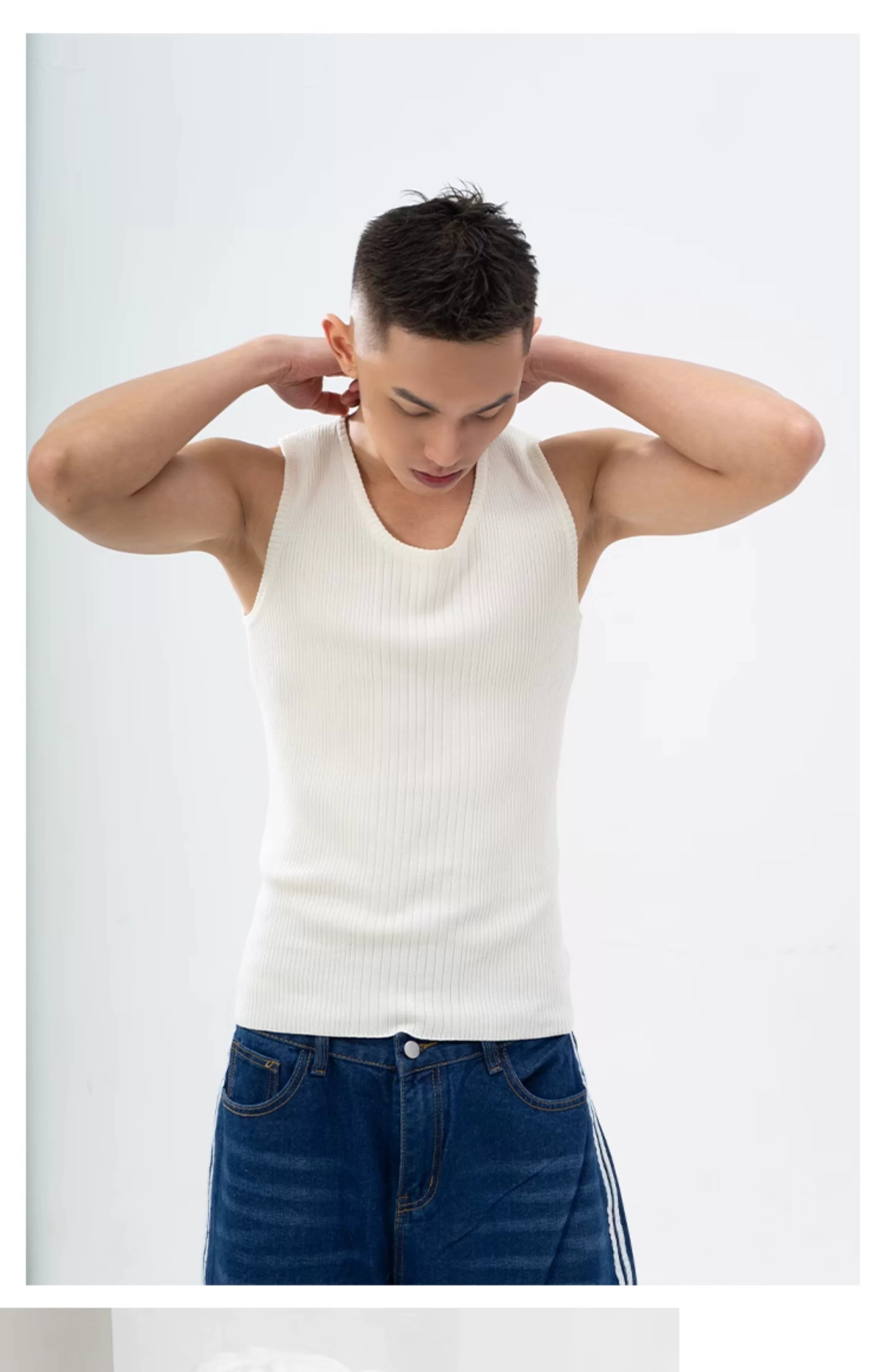 Men's Slim Striped Ribbed Knit Vest