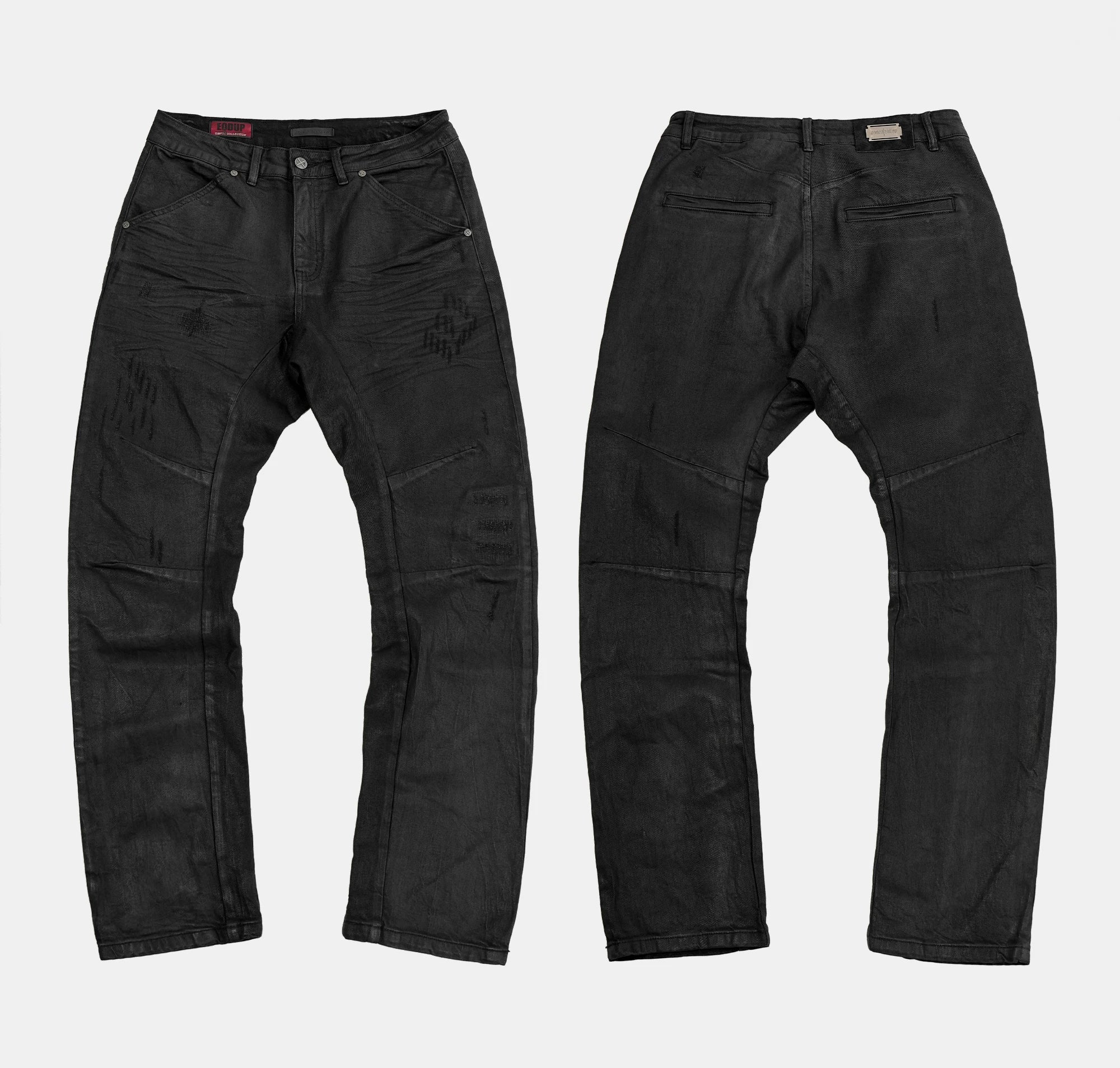 Waxed Distressed Curved Slim Jeans