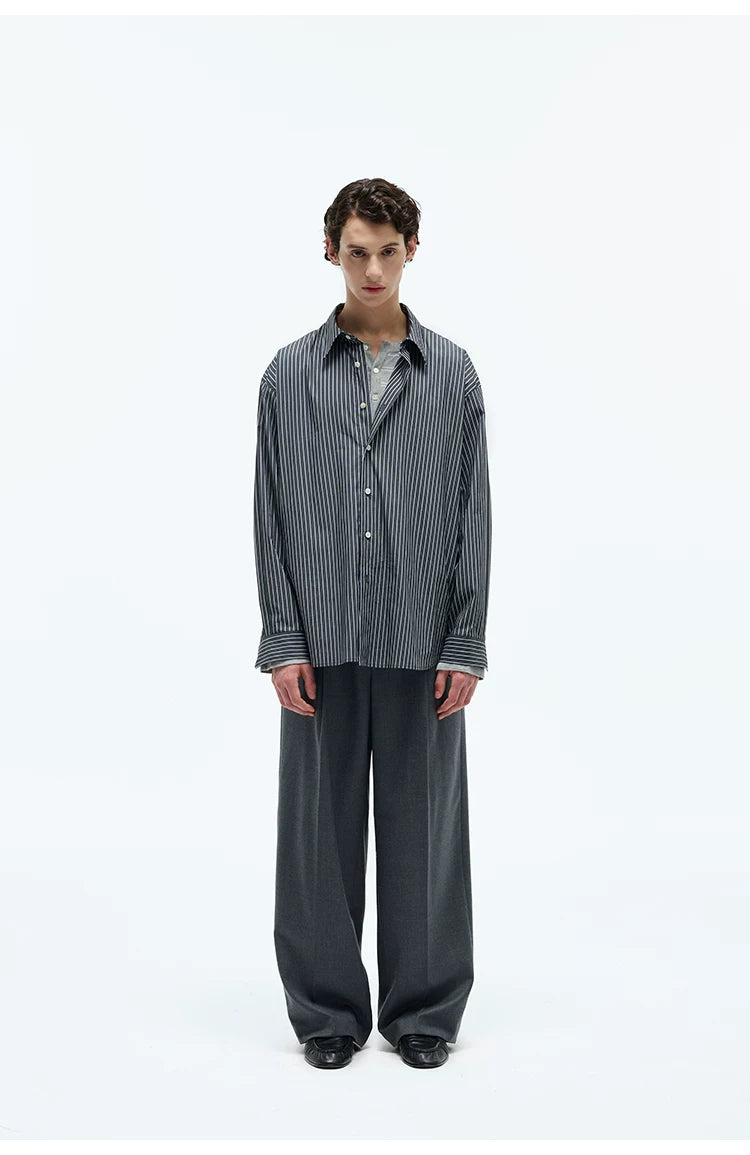 Merino Wool Casual Pleated Straight Pants