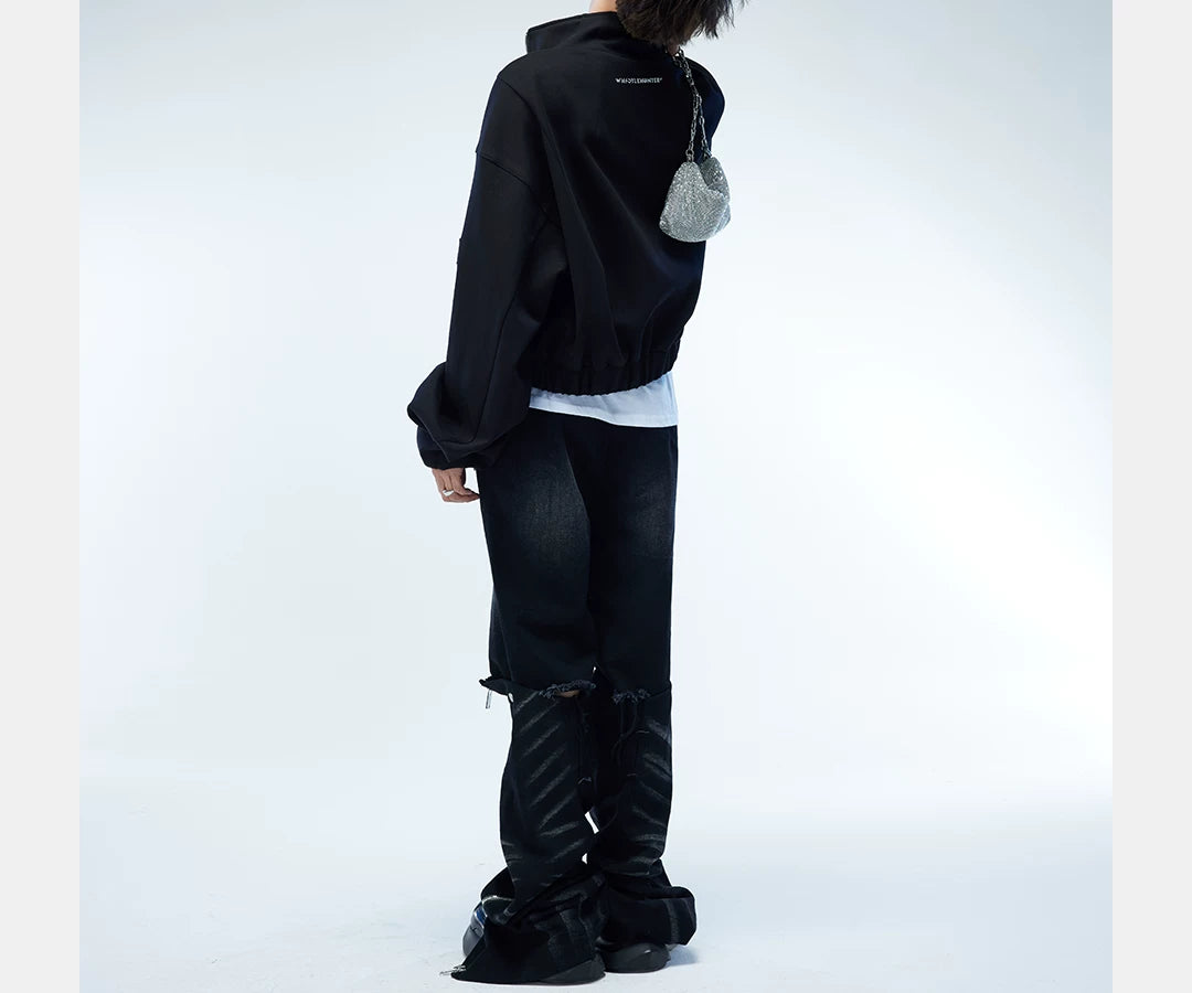 Asymmetric Zip Cropped Turtleneck Jacket