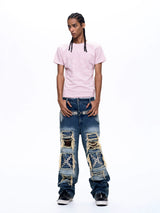 Men's Pink Striped Skull Print Tee
