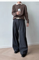 Brushed Velvet Pleated Loose Straight Pants