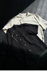 Contrast False Placket Short Sleeve Shirt