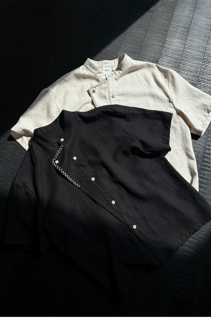 Contrast False Placket Short Sleeve Shirt