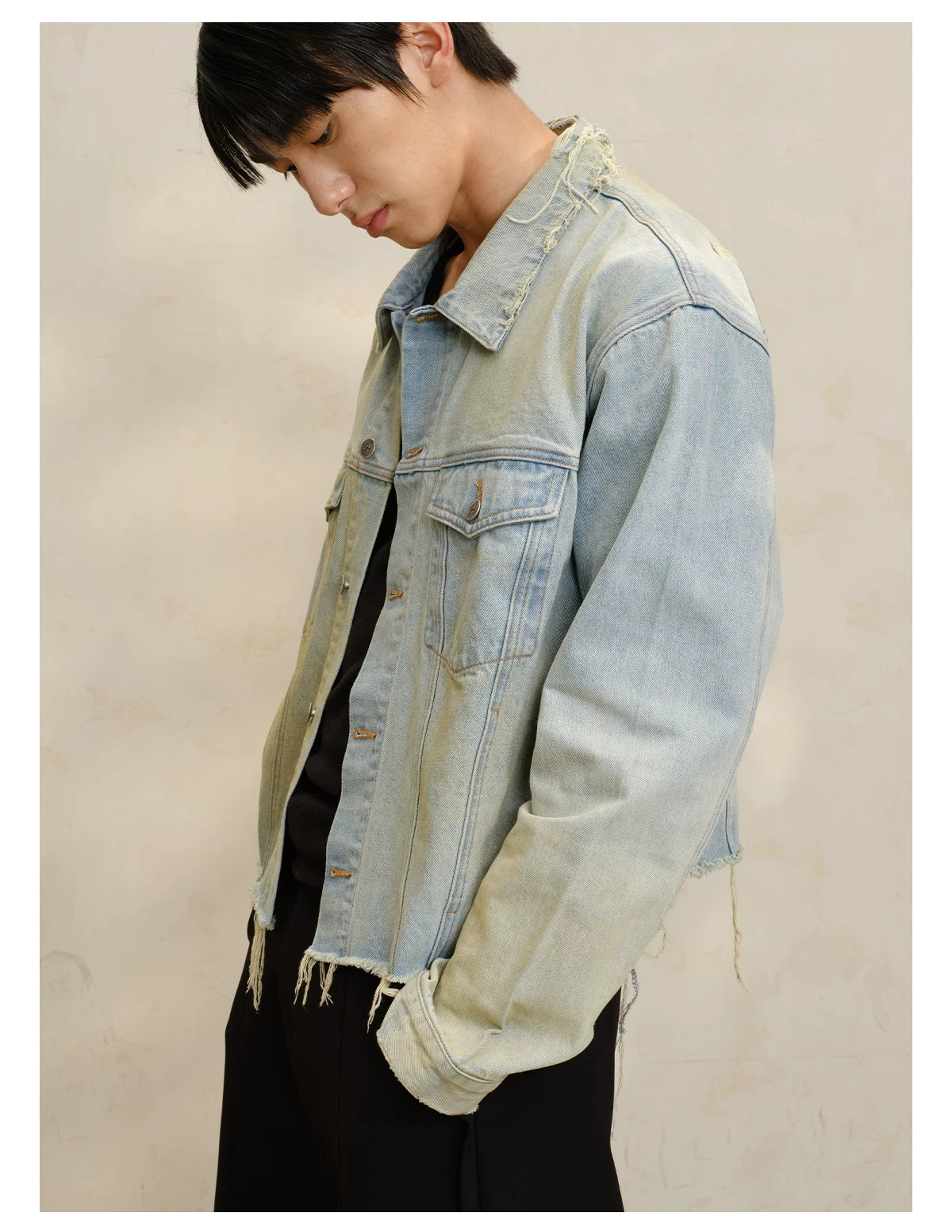 Cropped Ripped Distressed Denim Jacket