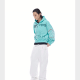 Tri-color Washed Distressed Embroidered V-neck Hoodie
