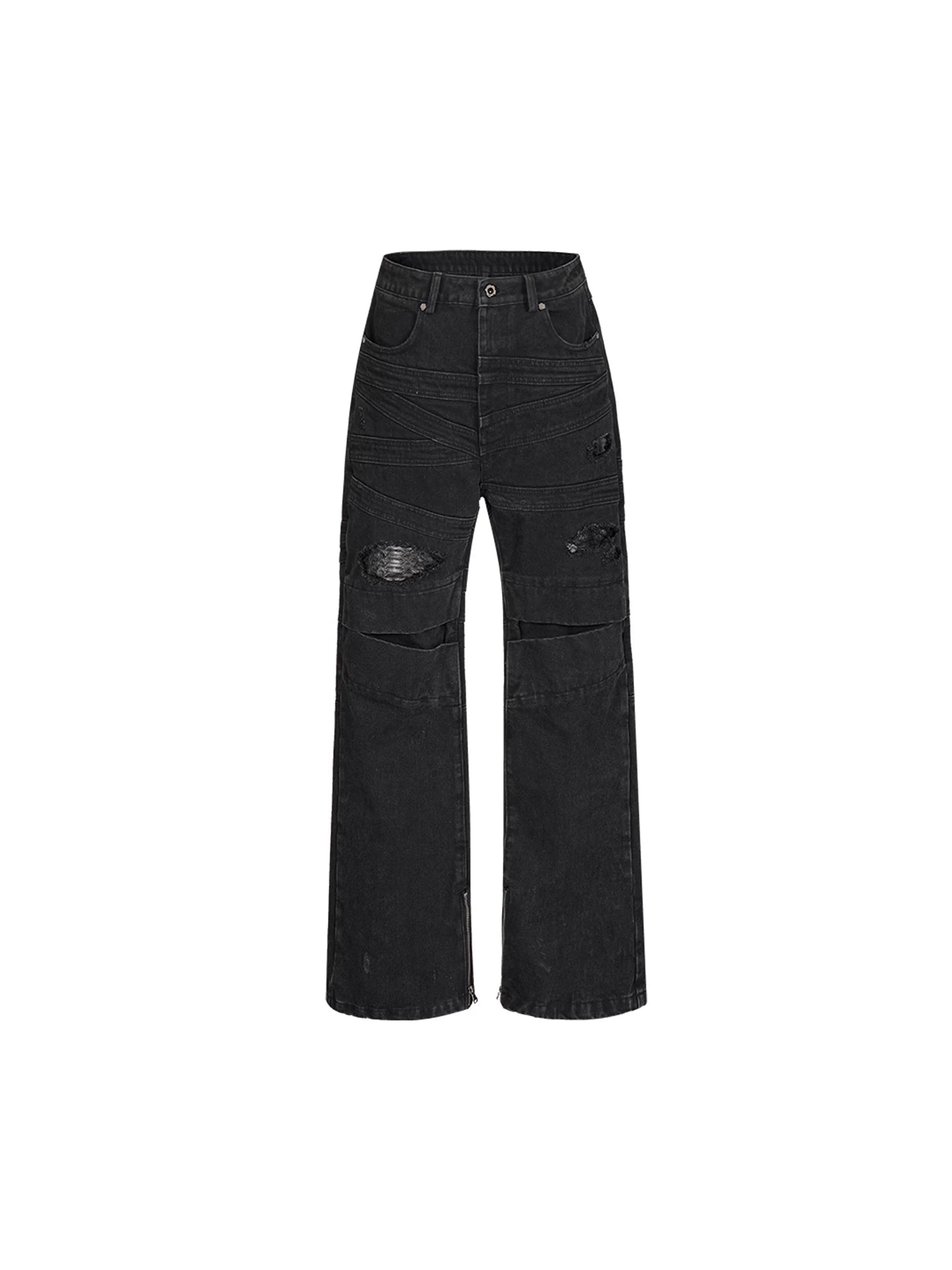 Snake Skin Distressed Bandage Flared Jeans