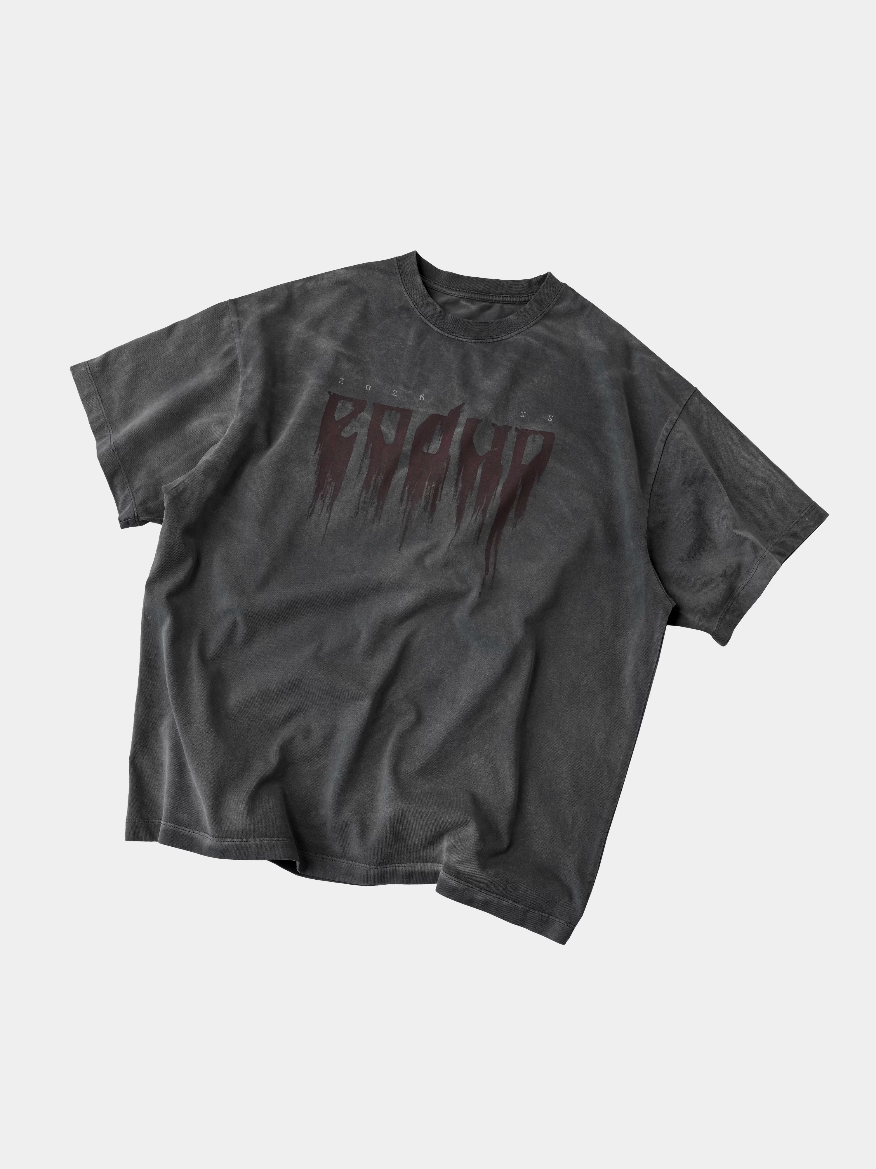Loose Washed Dark Gray Printed Tee