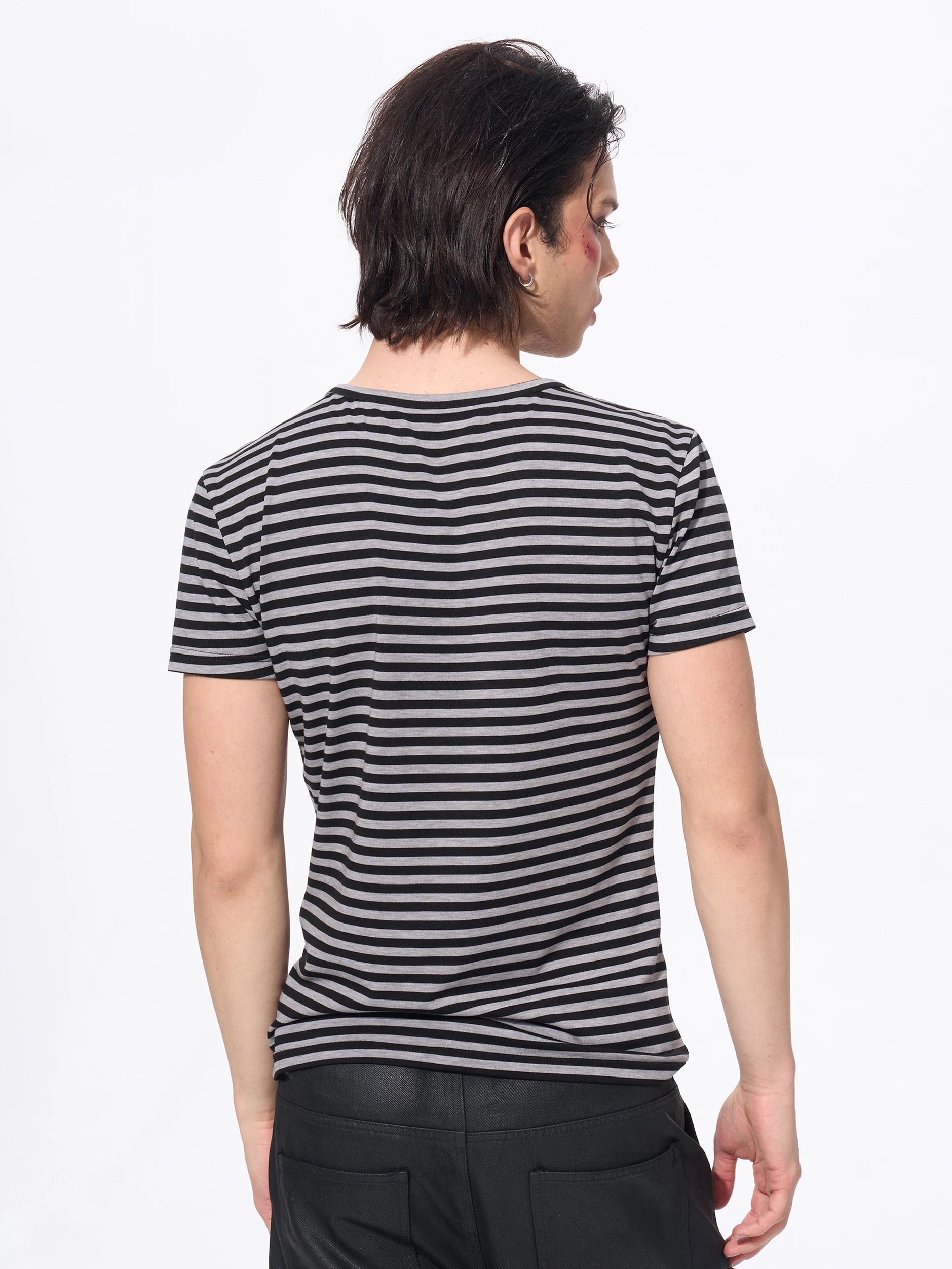 Slim Fit Letter Print Striped Tees