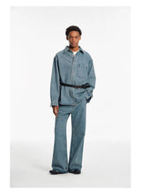 Relaxed Square Collar Distressed Denim Shirt