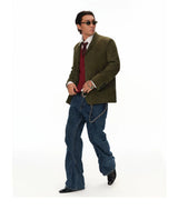 Men's Moss Green Cashmere Leather Blazer