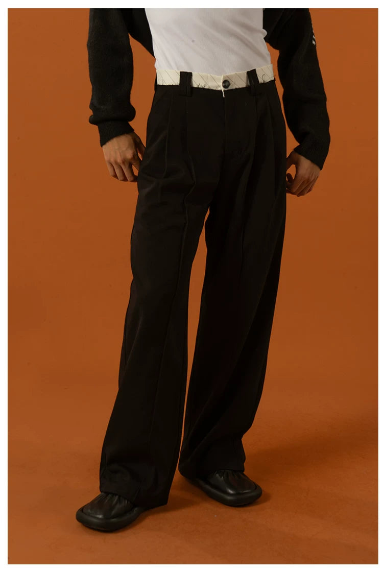 Men's Black-Grey Double Waistband Casual Pants