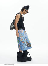 American Street Cartoon Printed Denim Shorts
