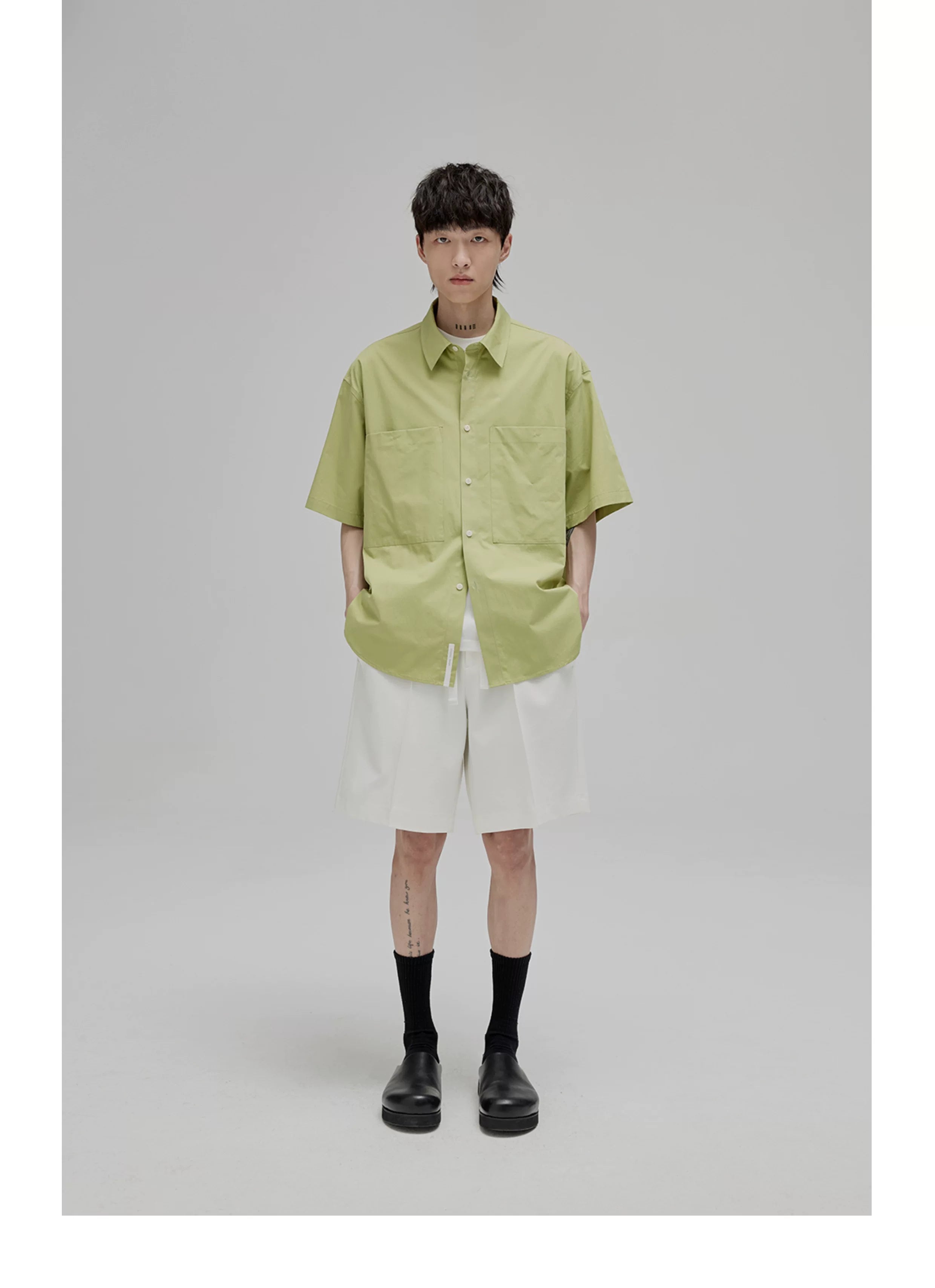 Short Sleeve Square Neck Cotton Shirt