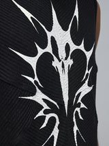 Stretchy Black Printed Ribbed Tank Top