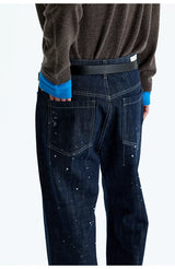 Hand Splashed Washed Straight Cropped Jeans