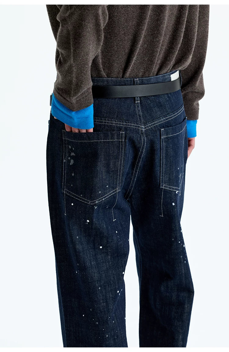 Hand Splashed Washed Straight Cropped Jeans