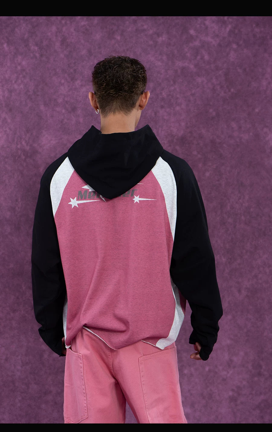 Black Red Printed Raglan Hoodie