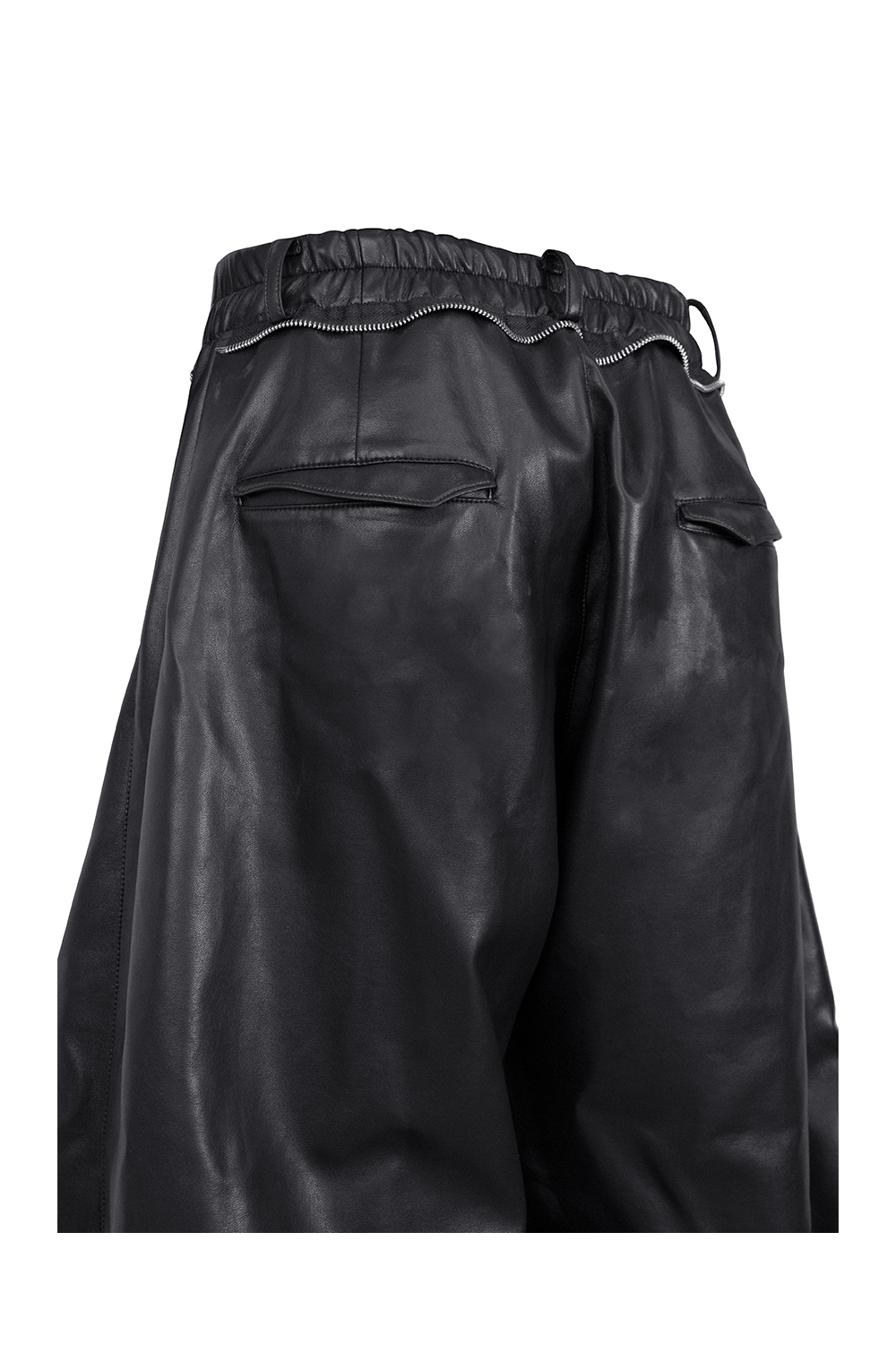 Deconstructed Pleated Curved Leather Pants