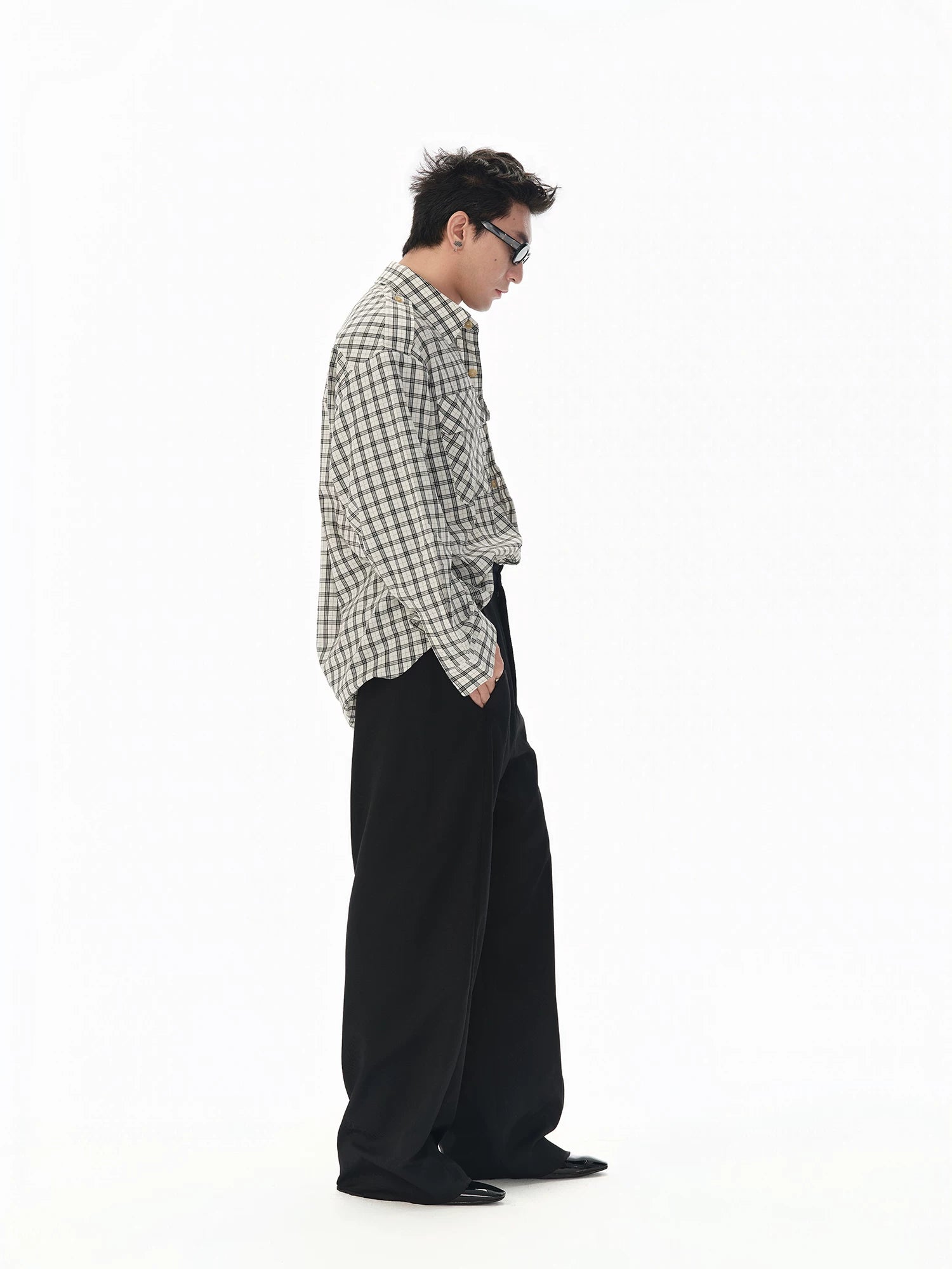 Textured Black White Checkered Utility Shirt