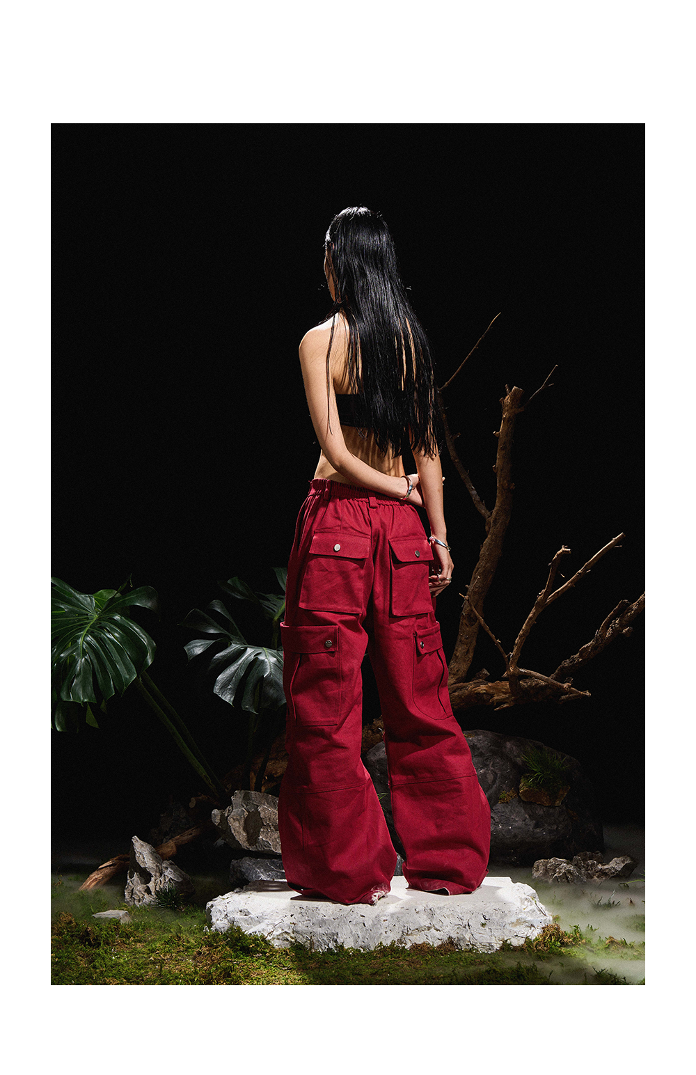 Three-Color Ring-Cut Cargo Pants