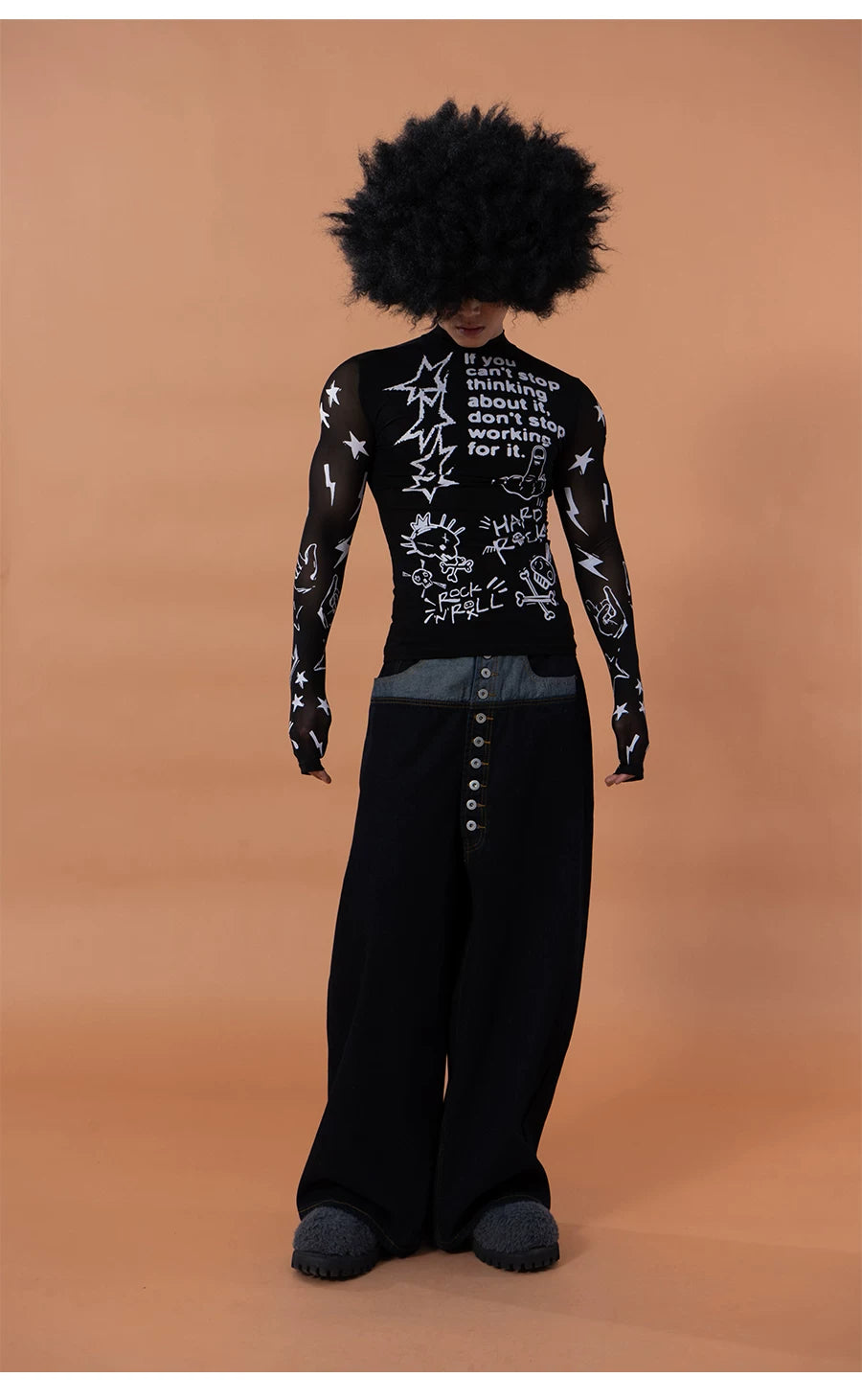 Men's Graffiti Mesh Long Sleeve Tee