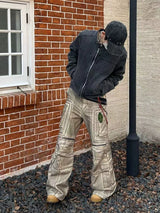 Distressed Drawstring Flare Cargo Pants