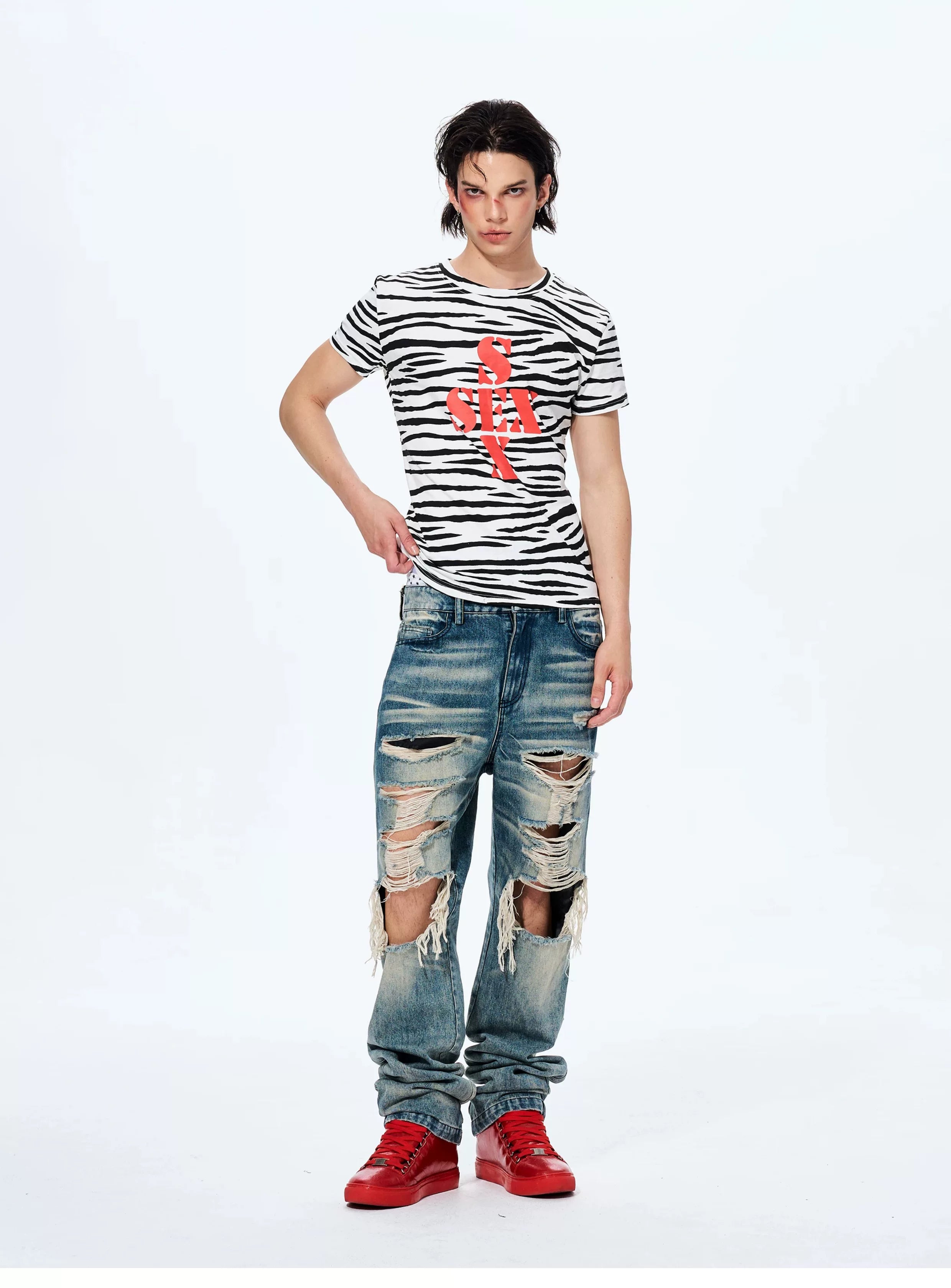 Zebra Print Letter Graphic Crew Neck Tee