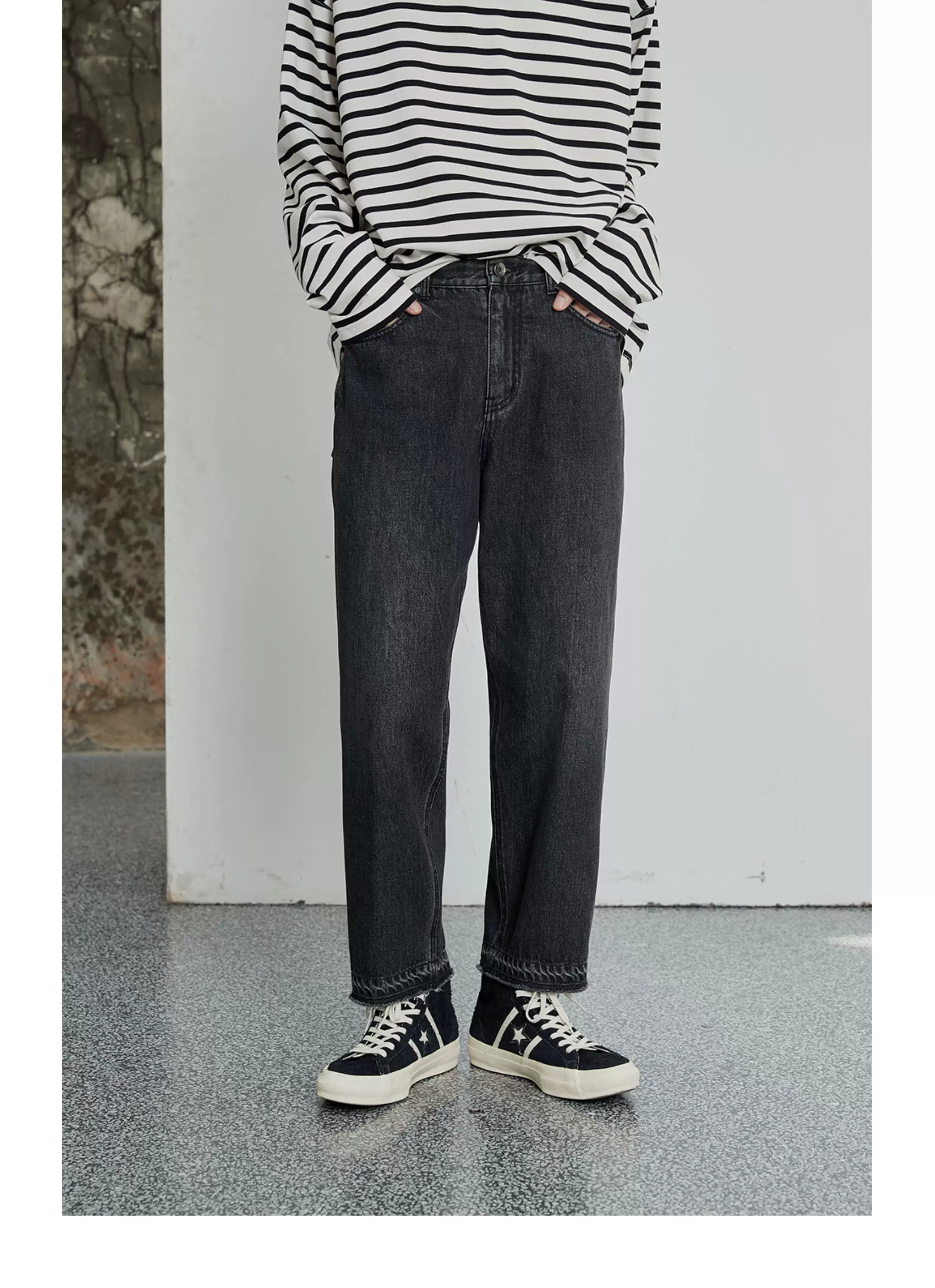 Vintage Washed Distressed Straight Cropped Jeans