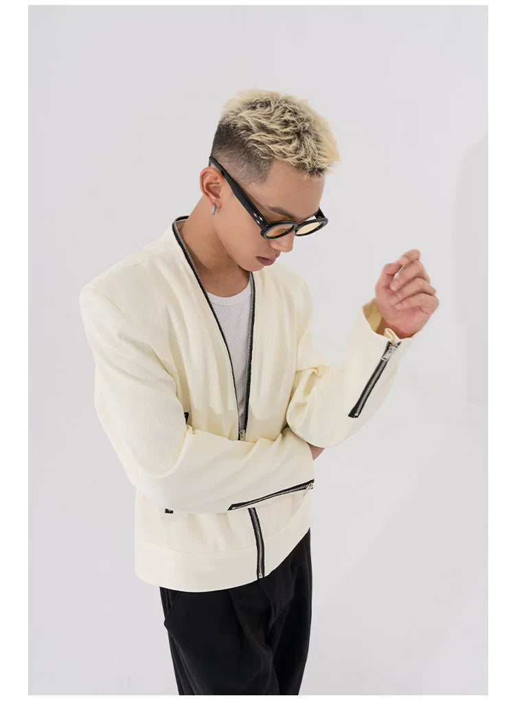 Men's Two-Tone Zip Shoulder Pad Jacket