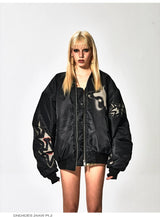 Graffiti Dog Head Print Bomber Jacket
