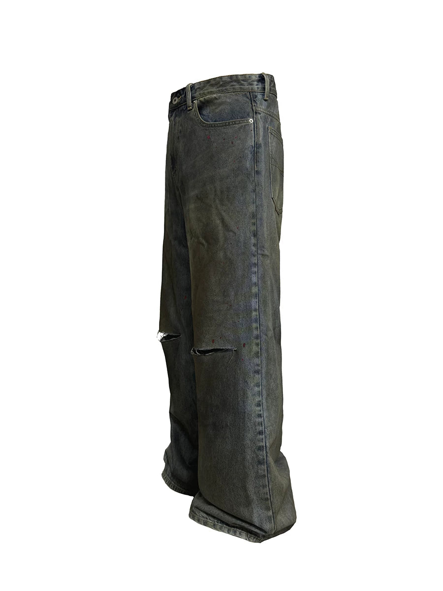 Distressed Cut Splatter Jeans
