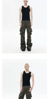 Heavy-Duty Camo Loose Flare Cargo Pants