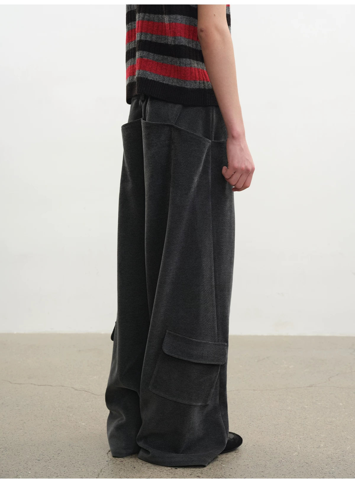 Faded Gray Side Pocket Corduroy Pants