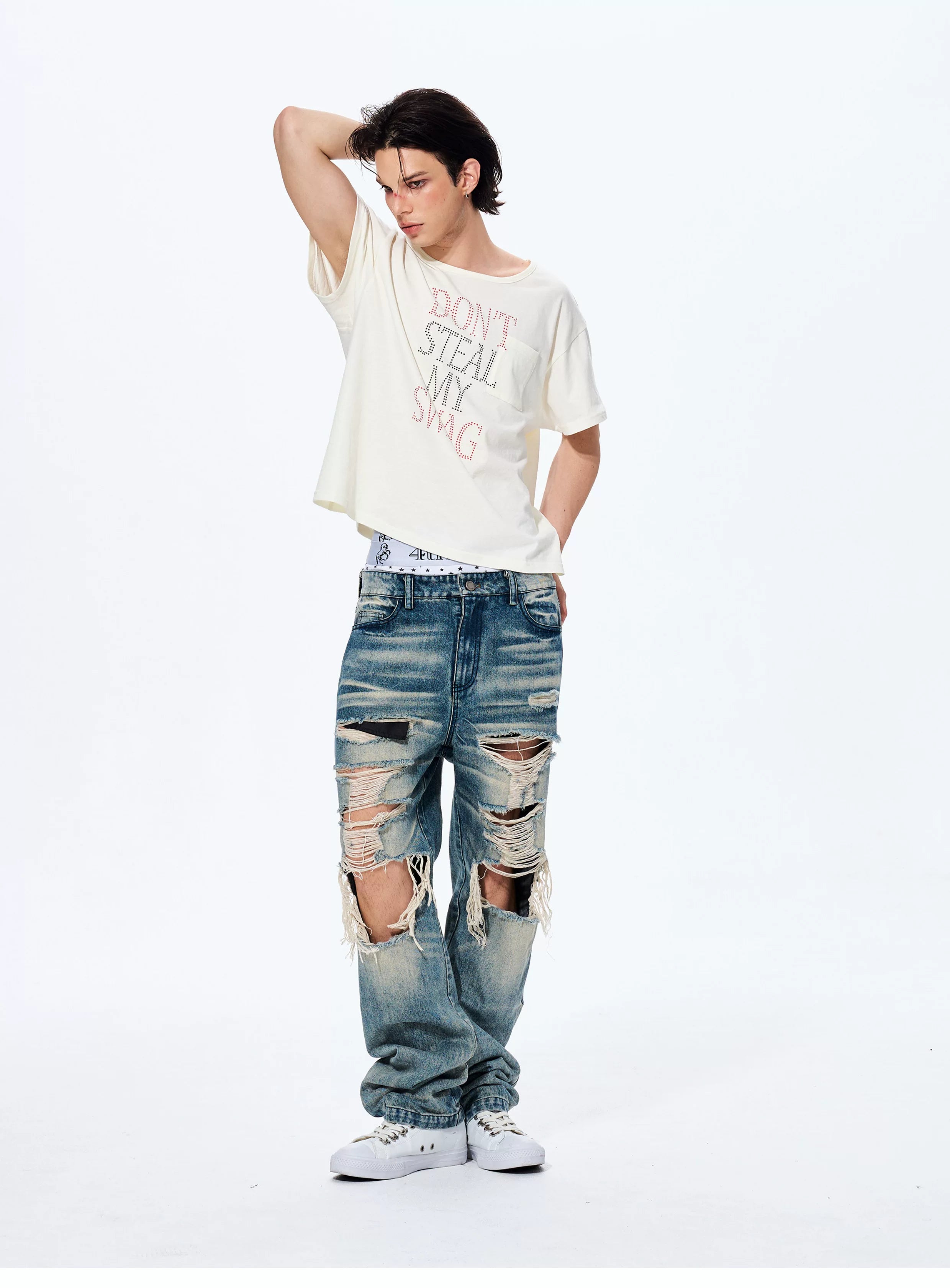 Men's Distressed Washed Straight Leg Jeans