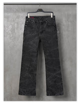 Distressed Washed Black Slub Straight Jeans