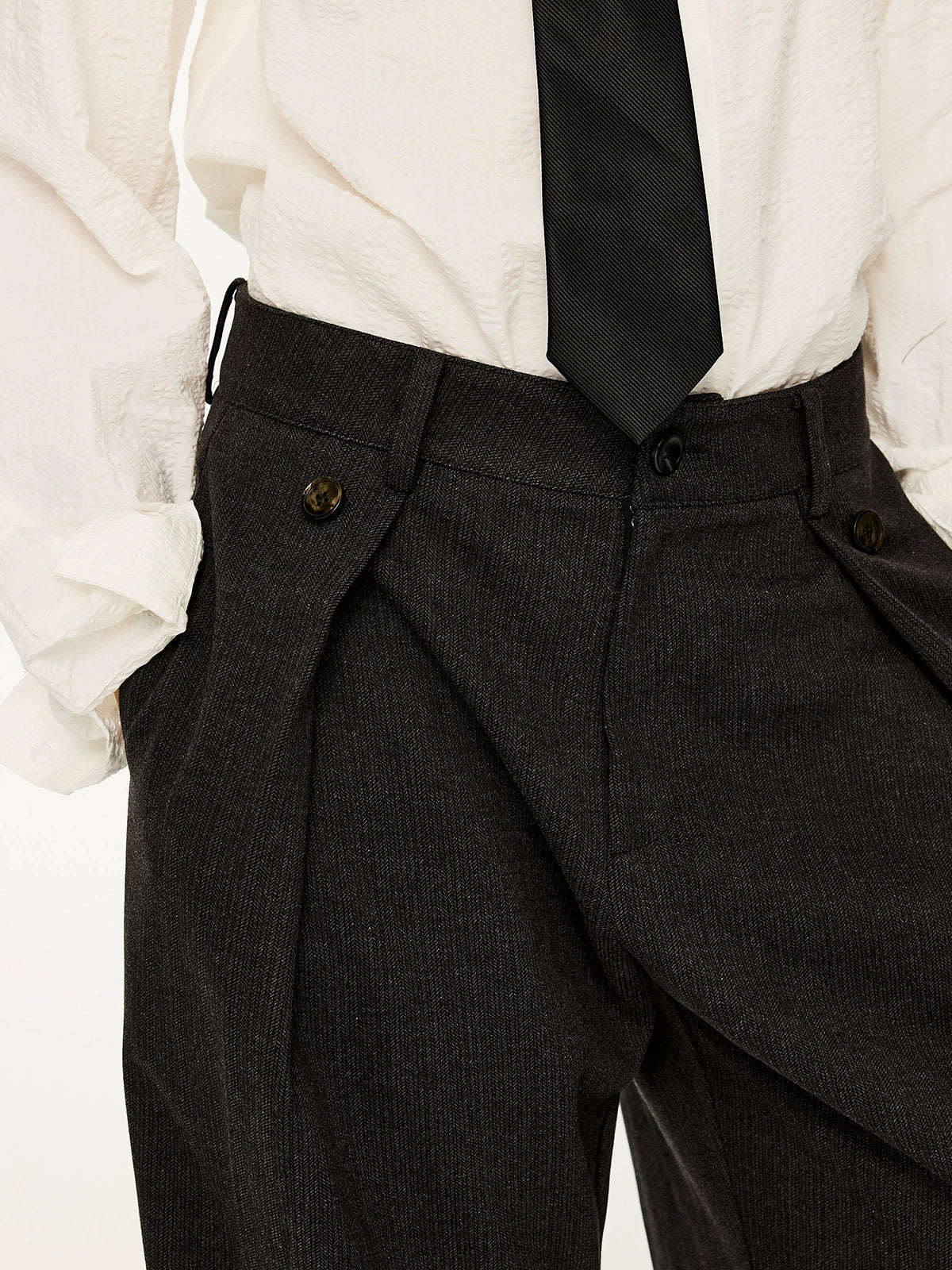 Men's Striped Pleated Straight Wool Pants