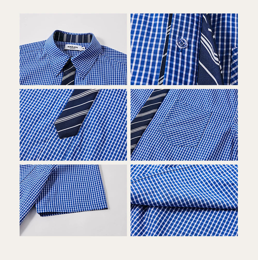 Striped And Houndstooth Short-Sleeved White Shirt
