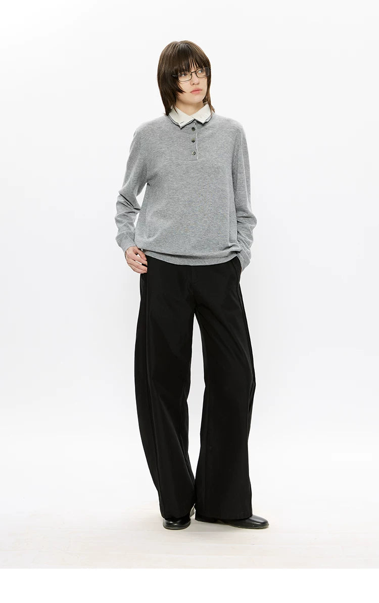 30% Wool Double Collar Polo Tops