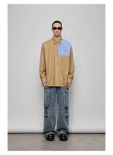 Color-block Striped Cotton Pocket Shirt