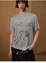 Couple Print Fitted Wool Blend Tee