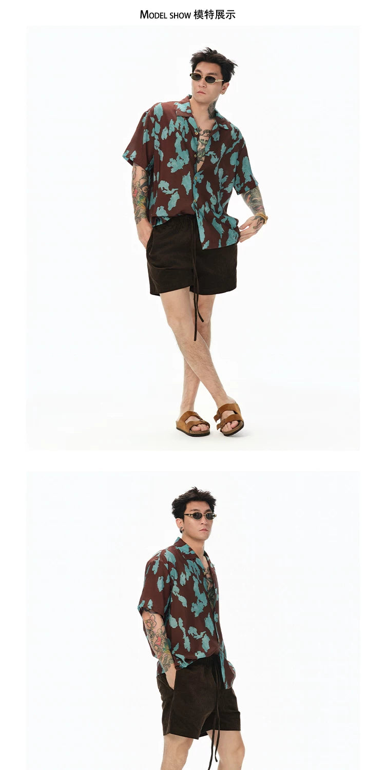 Turquoise Marbled Camp Collar Aloha Shirt
