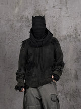 Faded Distressed Patched Knit Sweater