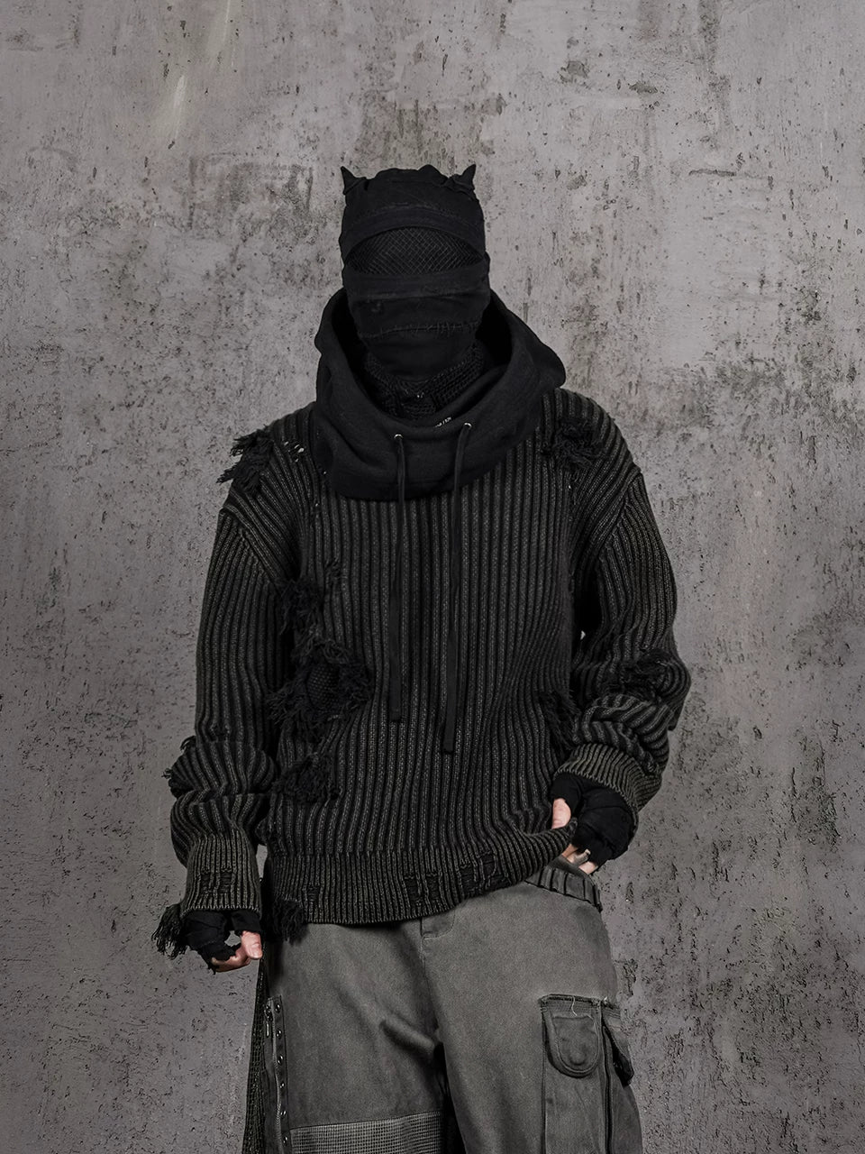 Faded Distressed Patched Knit Sweater