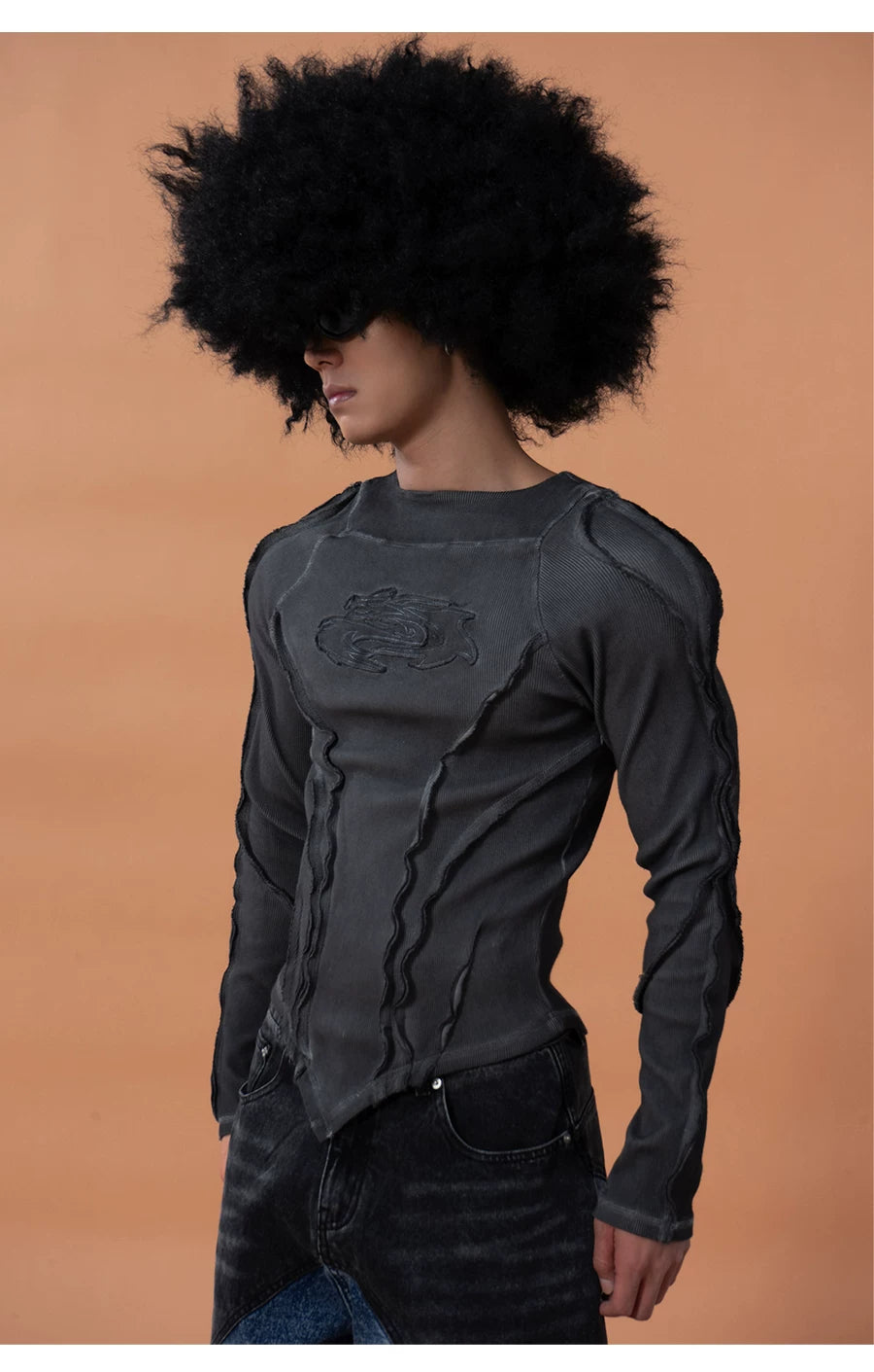 Men's Slim Striped Distressed Long-Sleeve Tee